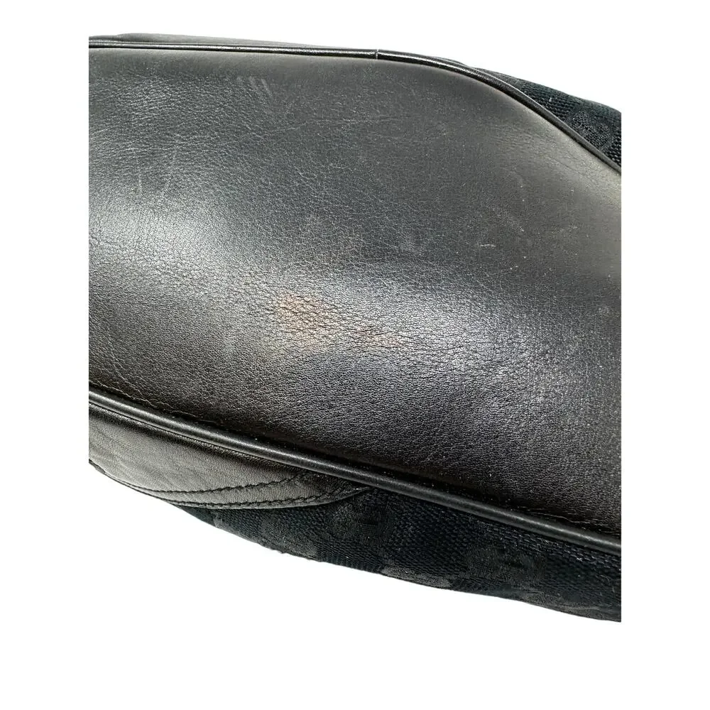 Gucci Medium Britt Hobo Shoulder Bag Black Monogrammed Canvas Gold Tone Hardware